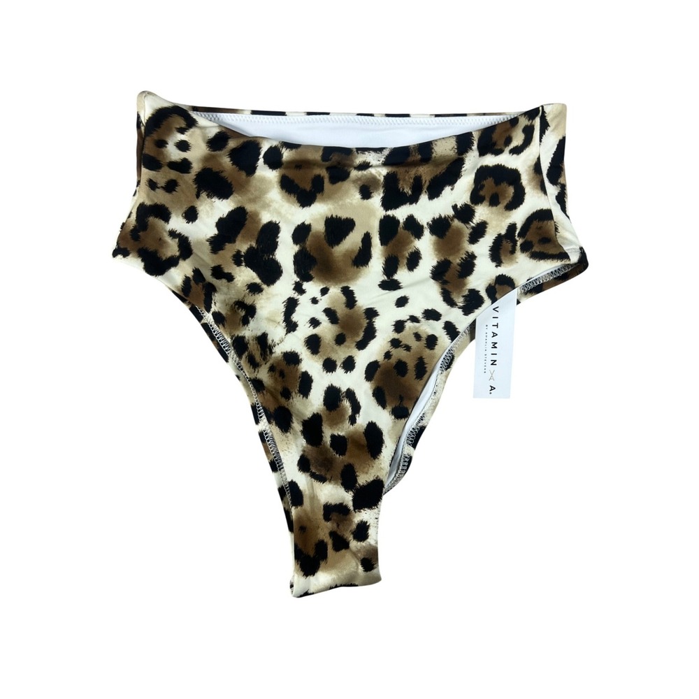 Vitamin A Leopard Print High Waist Bikini Bottom Brown Tan‎ XS 4 NEW